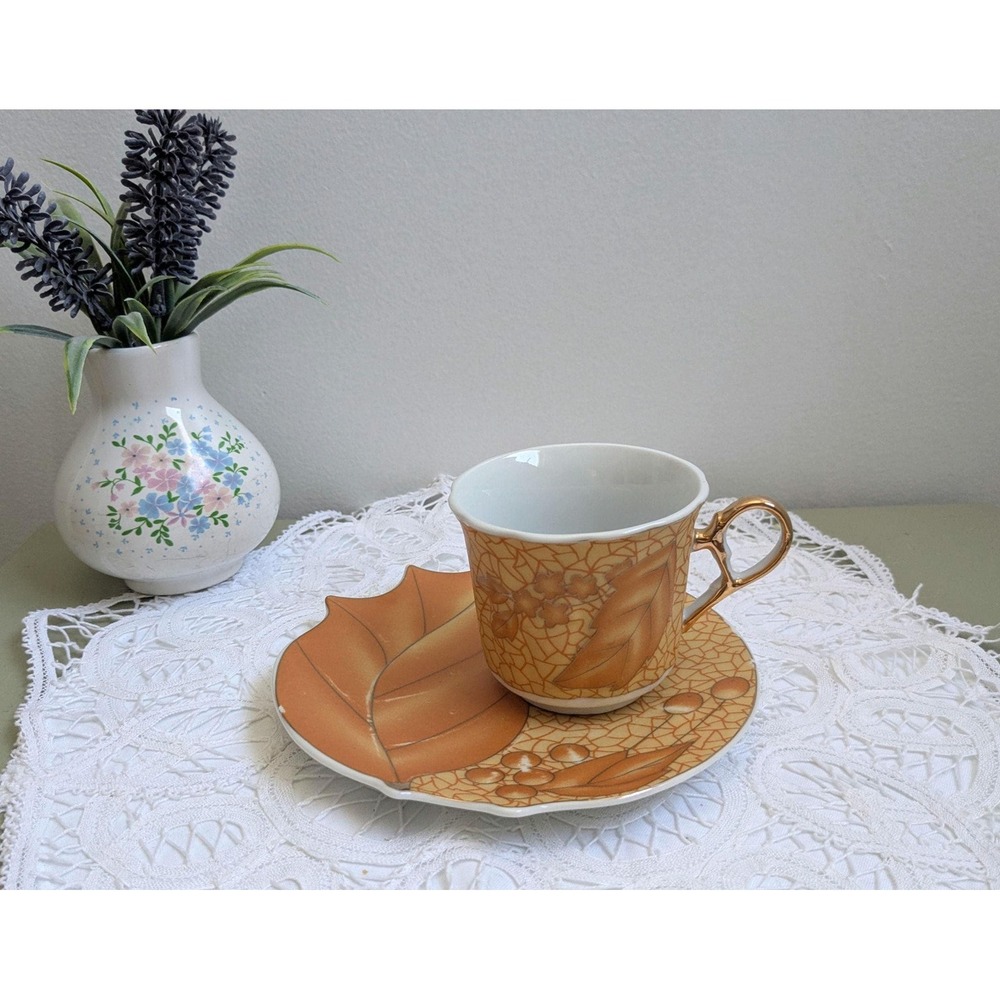 Vintage‎ Leaf Shaped Teacup and Saucer, Mid Century Modern Tea Set